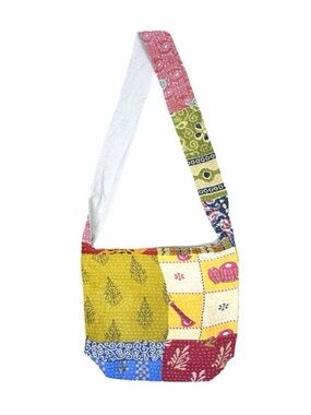 Kantha Patchwork Crossbody Hobo Shoulder Bag - 14” x 10.5” x 5.5”